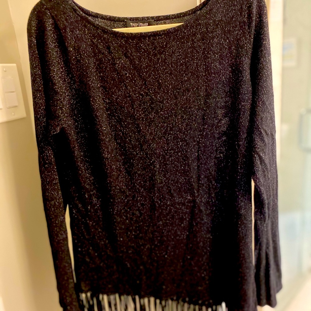 Whbm Black Sparkling Sweater With Fringe - image 1